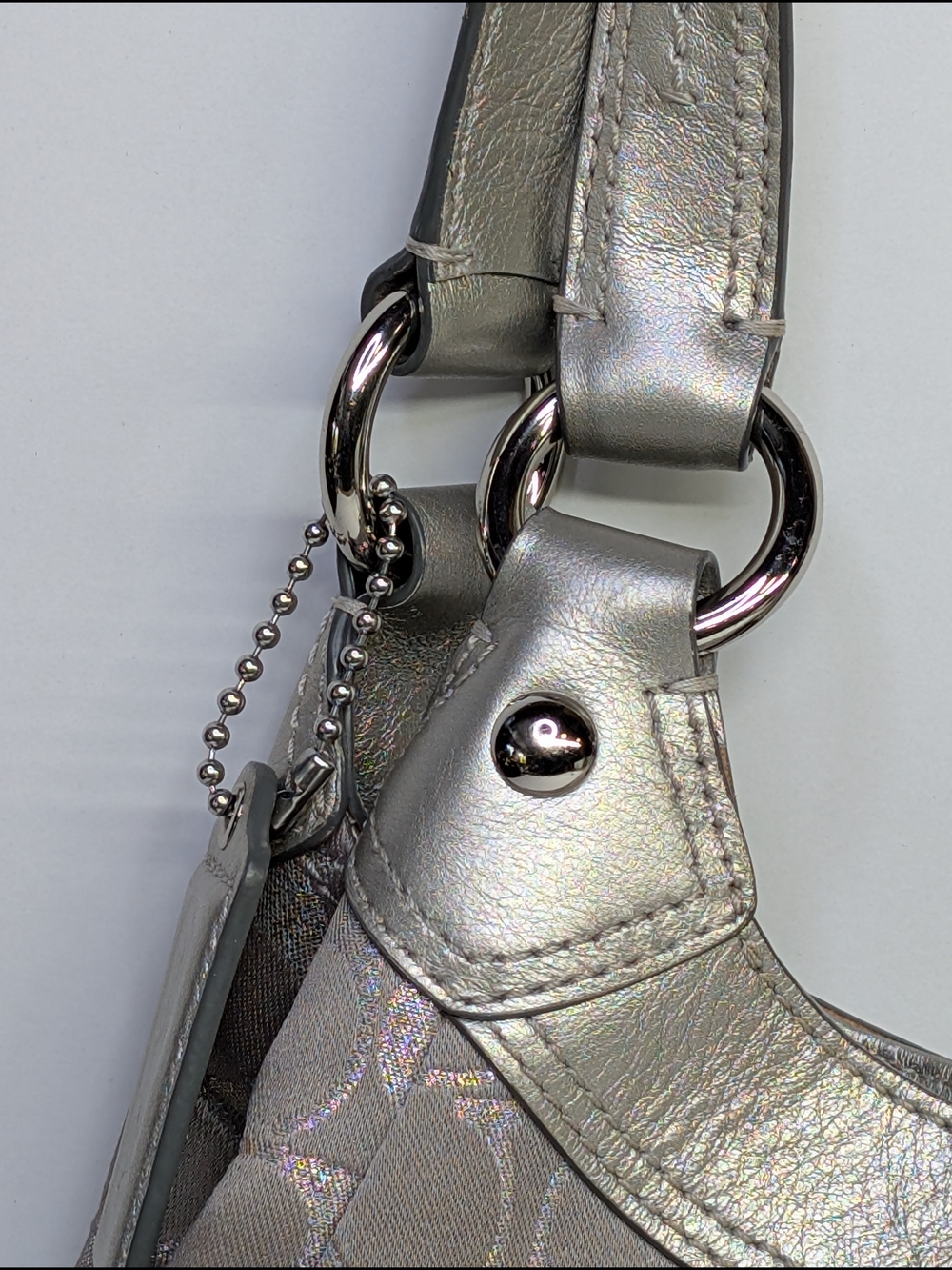 Coach Signature Gray / Silver Canvas / Leather Medium Soho Hobo Bag Purse F18909 - Picture 6 of 12